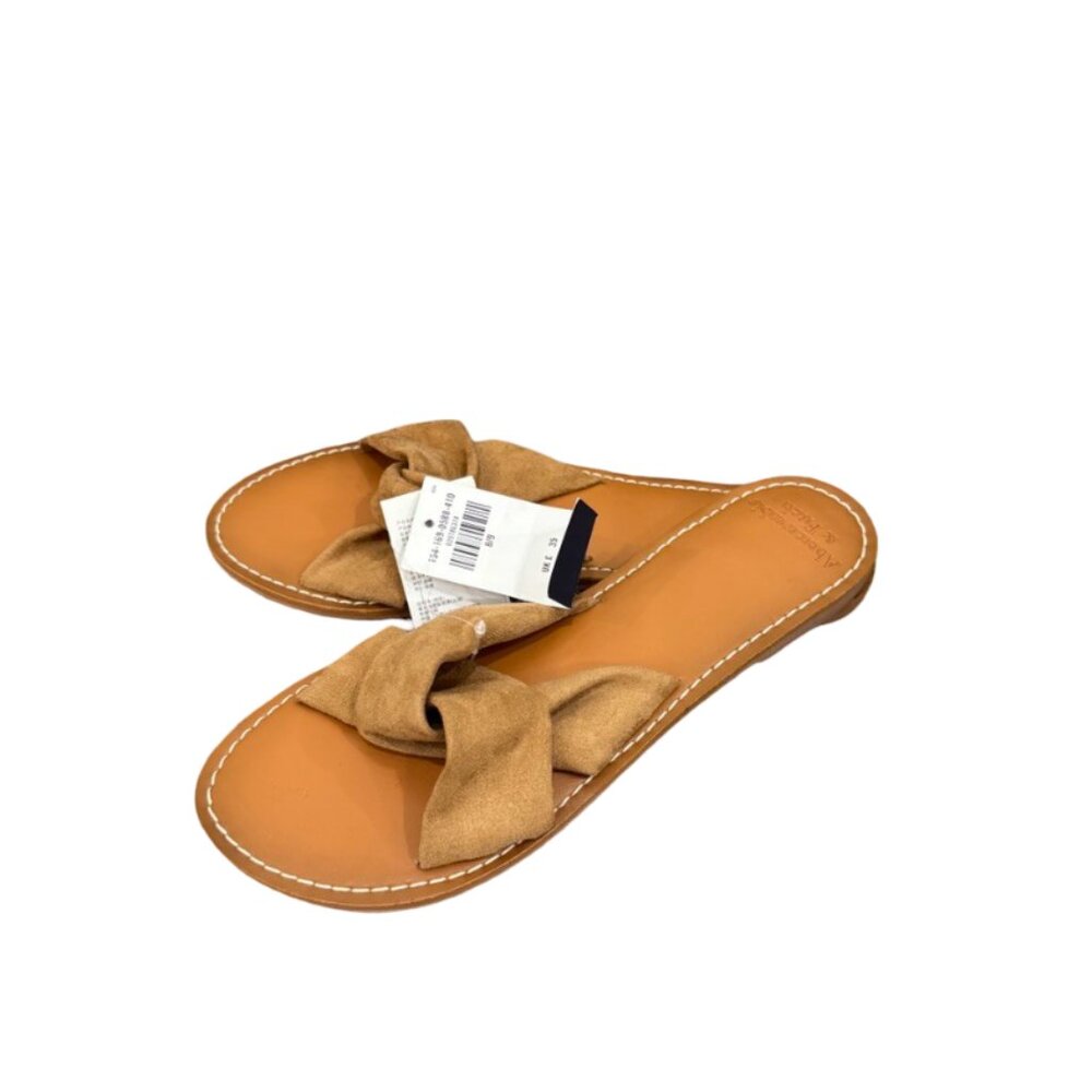 Abercrombie & Fitch Tan Suede Knot-Detail Slide Sandals Size 8/9